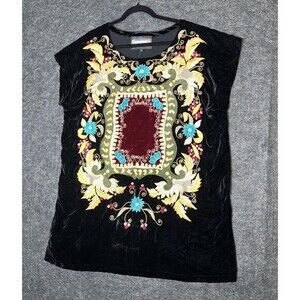 Vintage Collection Black Velvet Embroidered Tunic Top Dress XL 20% Silk Boho NWT